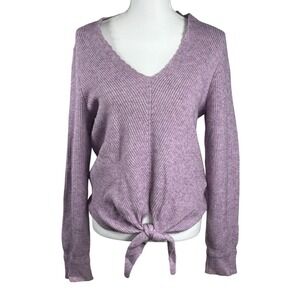 Anthropologie Moth Knit Tie Front Sweater V‎ Neck Lavender Purple Sz M Boho Cozy